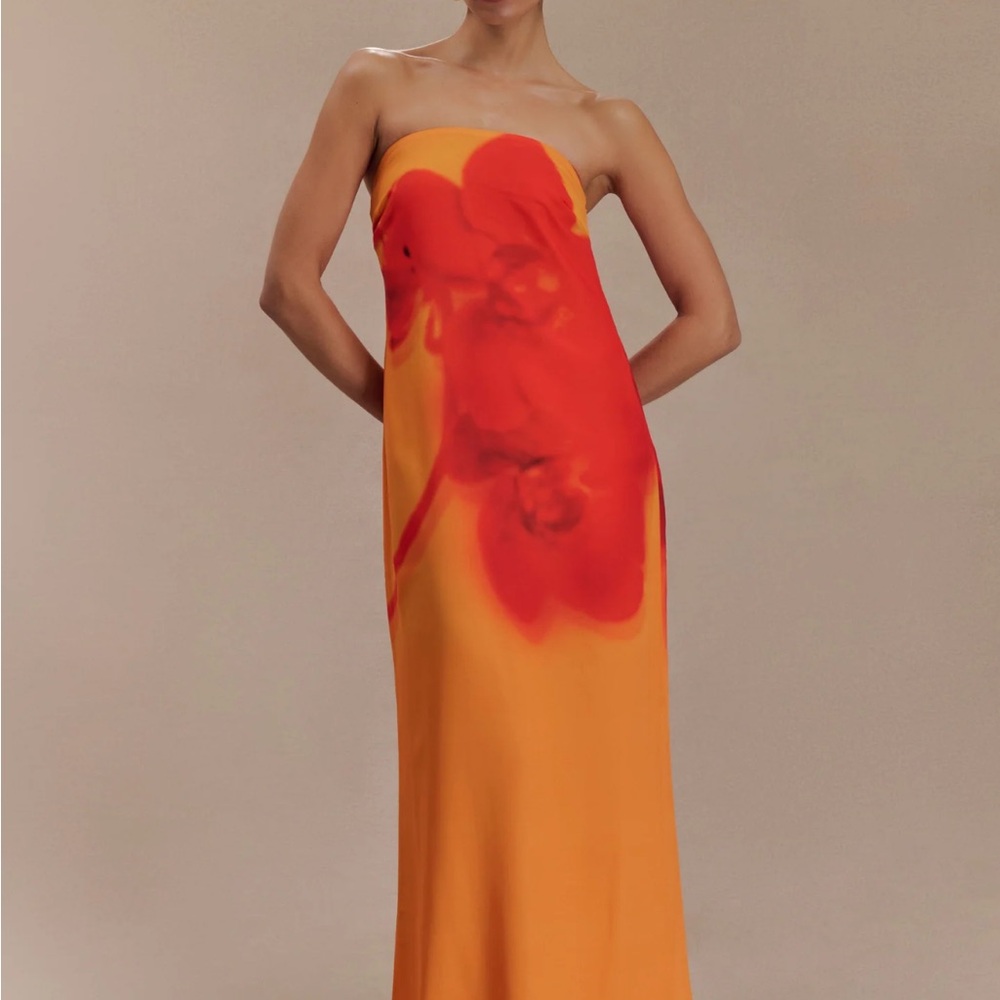 Meshki Strapless Dress in Orange and Red